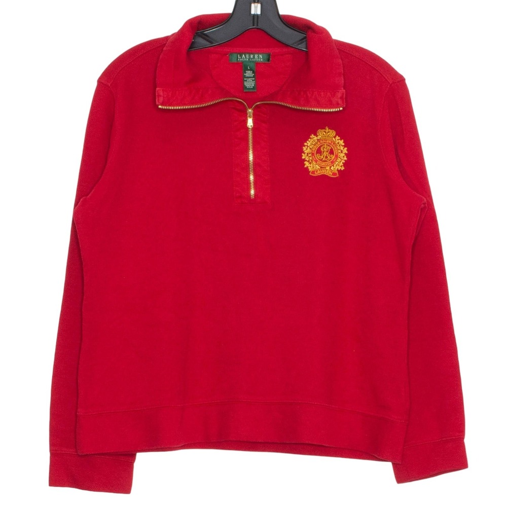 Lauren Ralph Lauren 1/4 Zip Crest Preppy Equestrian Country Club Red Size‎ Large